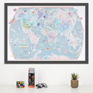 Outer Space Glow in the Dark Children's World Map (Pinboard & wood frame - Black)