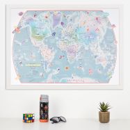 Outer Space Glow in the Dark Children's World Map (Pinboard & wood frame - White)