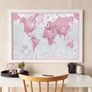 Medium The World Is Art - Wall Map Pink (Pinboard & wood frame - White)