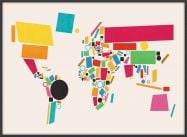 Large World Map Abstract  (Pinboard & wood frame - Black)