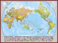 Huge World Pacific-centred Wall Map with flags (Pinboard & framed - Dark Oak)