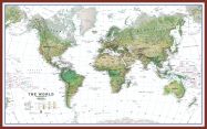 Large World Wall Map Environmental White Ocean (Pinboard & framed - Dark Oak)