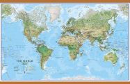 Large World Wall Map Environmental (Rolled Canvas with Wooden Hanging Bars)