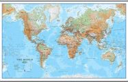 Large World Wall Map Physical (Rolled Canvas with Hanging Bars)
