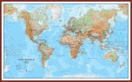 Large World Wall Map Physical (Pinboard & framed - Dark Oak)