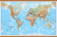 Large World Wall Map Physical (Wooden hanging bars)