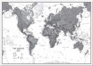 Medium World Wall Map Political Black & White (Pinboard)