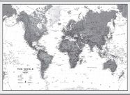 Large World Wall Map Political Black & White (Hanging bars)