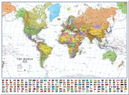 Large World Wall Map Political with flags White Ocean (Pinboard)