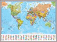 Large World Wall Map Political with flags (Pinboard & framed - Silver)