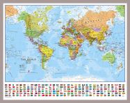 Small World Wall Map Political with flags (Pinboard & framed - Silver)