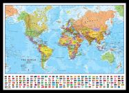 Medium World Wall Map Political with flags (Pinboard & framed - Black)