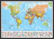 Medium World Wall Map Political with flags (Pinboard & wood frame - Black)