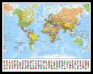 Small World Wall Map Political with flags (Pinboard & framed - Black)