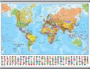 Medium World Wall Map Political with flags (Hanging bars)