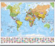 Small World Wall Map Political with flags (Hanging bars)