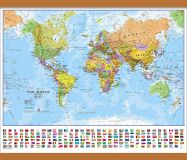 Small World Wall Map Political with flags (Wooden hanging bars)