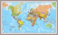Medium World Wall Map Political (Pinboard & framed - Silver)