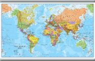 Medium World Wall Map Political (Rolled Canvas with Hanging Bars)