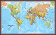 Huge World Wall Map Political (Pinboard & framed - Dark Oak)