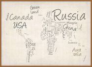Large Writing Text Map of the World (Pinboard & wood frame - Teak)