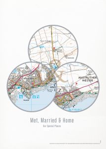 Personalised Postcodes Three Circle Locations Map Print (Matt Art Paper)