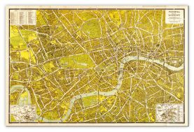 Large A-Z Pictorial Canvas Map Central London 1938 (Canvas Floater Frame - Black)