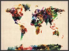 Large Abstract Painting Map of the World  (Canvas Floater Frame - Black)
