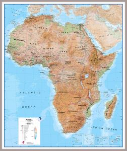 Large Africa Wall Map Physical (Magnetic board mounted and framed - Brushed Aluminium Colour)