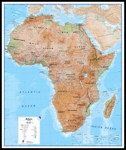 Large Africa Wall Map Physical (Canvas Floater Frame - Black)