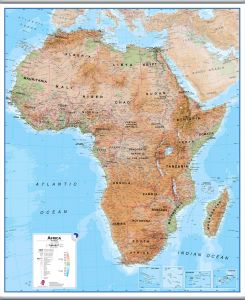 Large Africa Wall Map Physical (Rolled Canvas with Hanging Bars)