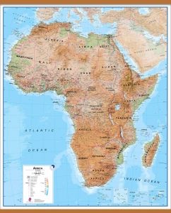 Large Africa Wall Map Physical (Wooden hanging bars)