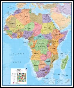 Large Africa Wall Map Political (Pinboard & framed - Black)