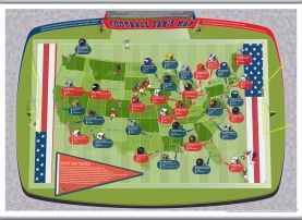 Large American Football Stadiums Map (Rolled Canvas with Hanging Bars)
