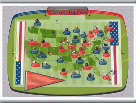 Medium American Football Stadiums Map (Rolled Canvas with Hanging Bars)