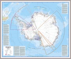 Huge Antarctica Wall Map Political (Magnetic board mounted and framed - Brushed Aluminium Colour)