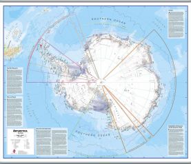 Large Antarctica Wall Map Political (Rolled Canvas with Hanging Bars)