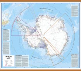 Huge Antarctica Wall Map Political (Wooden hanging bars)