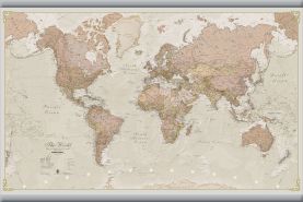 Medium Antique World Map (Rolled Canvas with Hanging Bars)