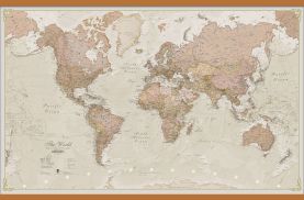 Huge Antique World Map (Rolled Canvas with Wooden Hanging Bars)