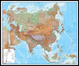 Large Asia Wall Map Physical (Pinboard & framed - Black)