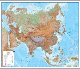 Large Asia Wall Map Physical (Hanging bars)
