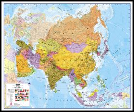 Large Asia Wall Map Political (Canvas Floater Frame - Black)