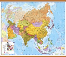 Large Asia Wall Map Political (Wooden hanging bars)