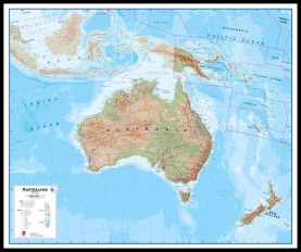 Huge Australasia Wall Map Physical (Pinboard & framed - Black)