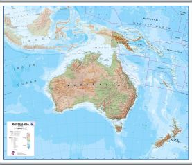 Large Australasia Wall Map Physical (Hanging bars)