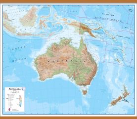 Large Australasia Wall Map Physical (Wooden hanging bars)
