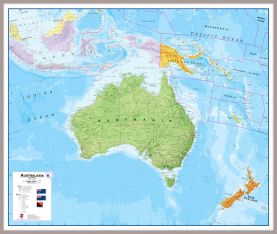 Large Australasia Wall Map Political (Magnetic board mounted and framed - Brushed Aluminium Colour)