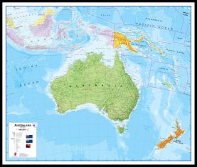 Large Australasia Wall Map Political (Canvas Floater Frame - Black)