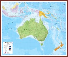 Large Australasia Wall Map Political (Pinboard & framed - Dark Oak)